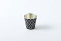 Black tin guinomi sake cup with speckled interior