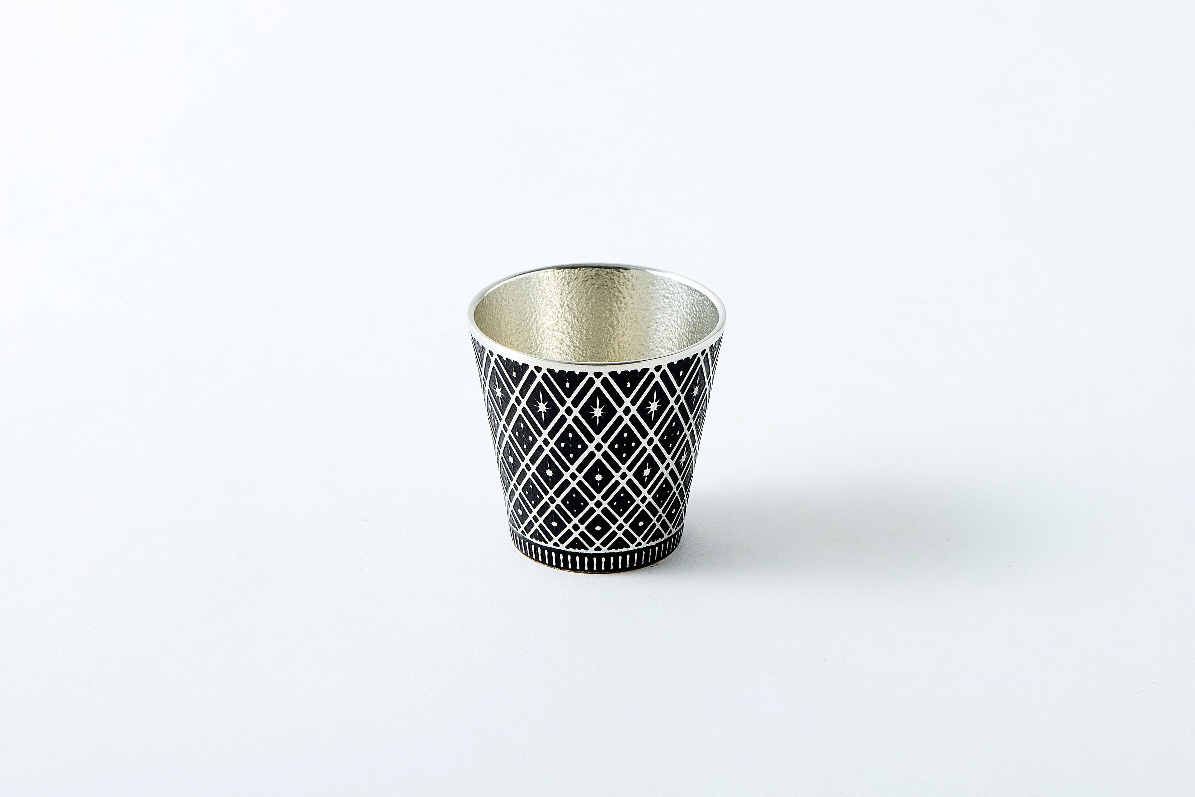 Black tin guinomi sake cup with speckled interior