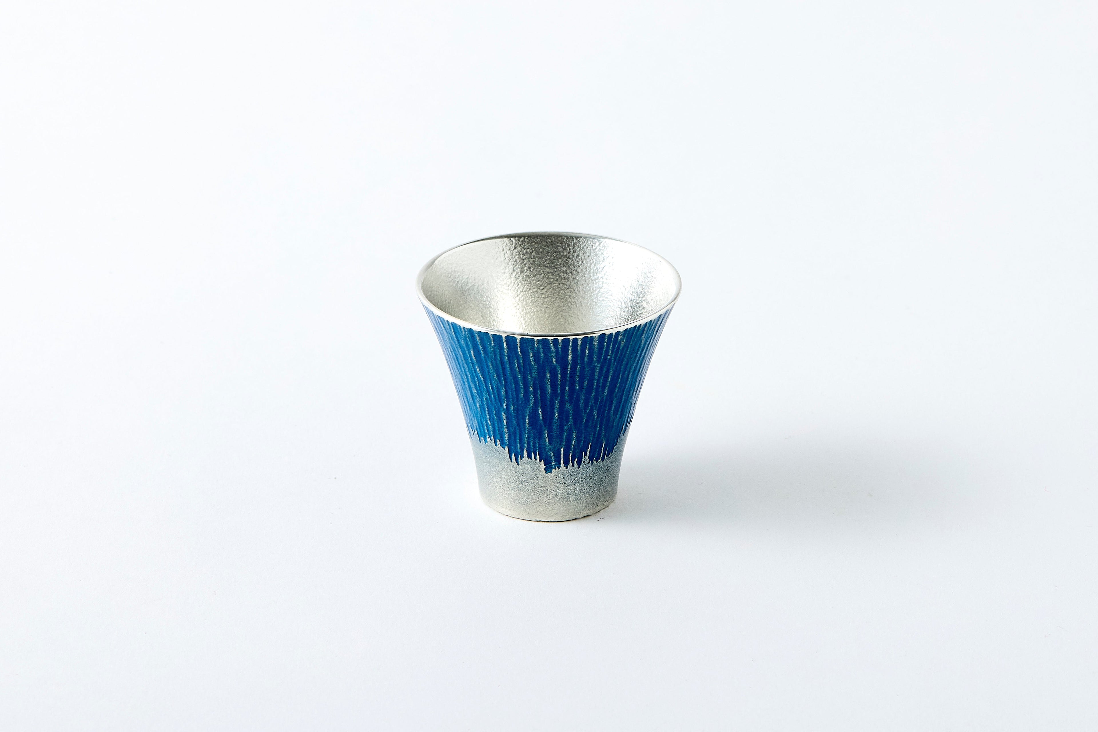Blue Mt. Fuji shaped tin sake cup by Osakasuzuki